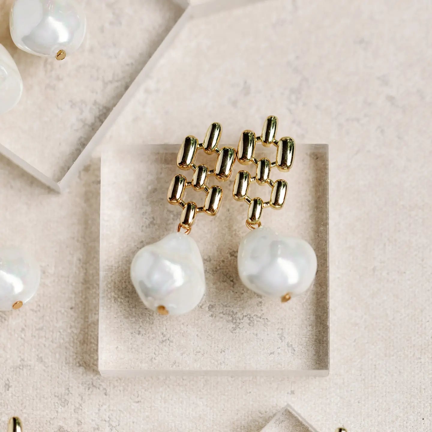 Vintage Honeycomb Pearl Drop Earrings