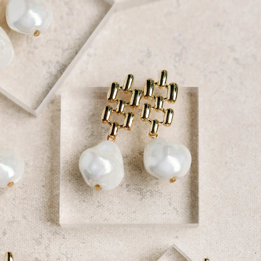 Vintage Honeycomb Pearl Drop Earrings
