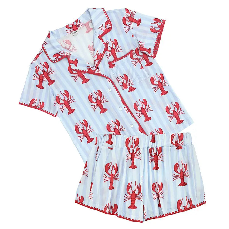 Blue Stripes + Lobsters Bamboo Pj Set