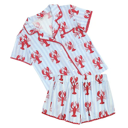 Blue Stripes + Lobsters Bamboo Pj Set