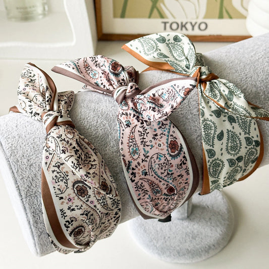 Paisley Satin Wide Headband with Knot