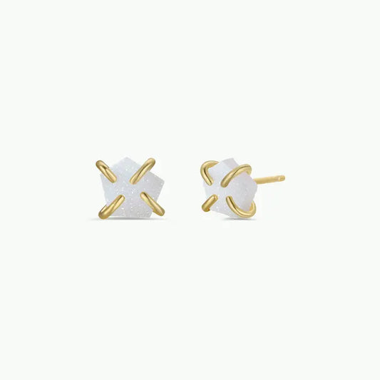 White Druzy Prong Earrings