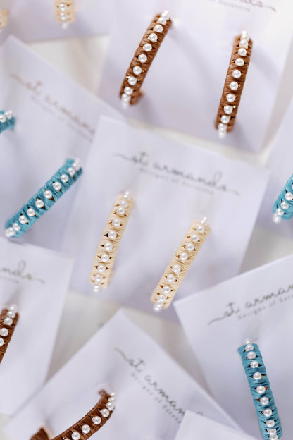 Natural Studded Pearl Raffia Statement Hoop Earrings