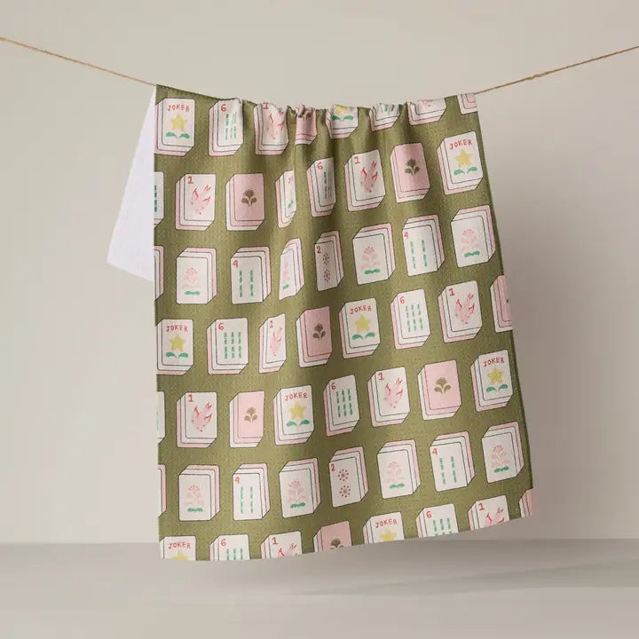 Flower Tiles Tea Towel - Mahjong