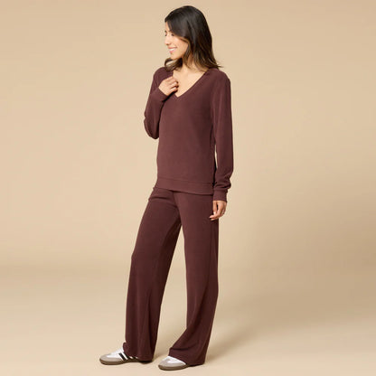 Vintage Velvet V-Neck with Wide Leg Pant