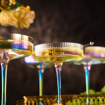 Ripple Ribbed Champagne Coupe Iridescent Colored | Set of 2