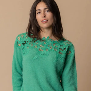 Green Lace Neck Line Sweater