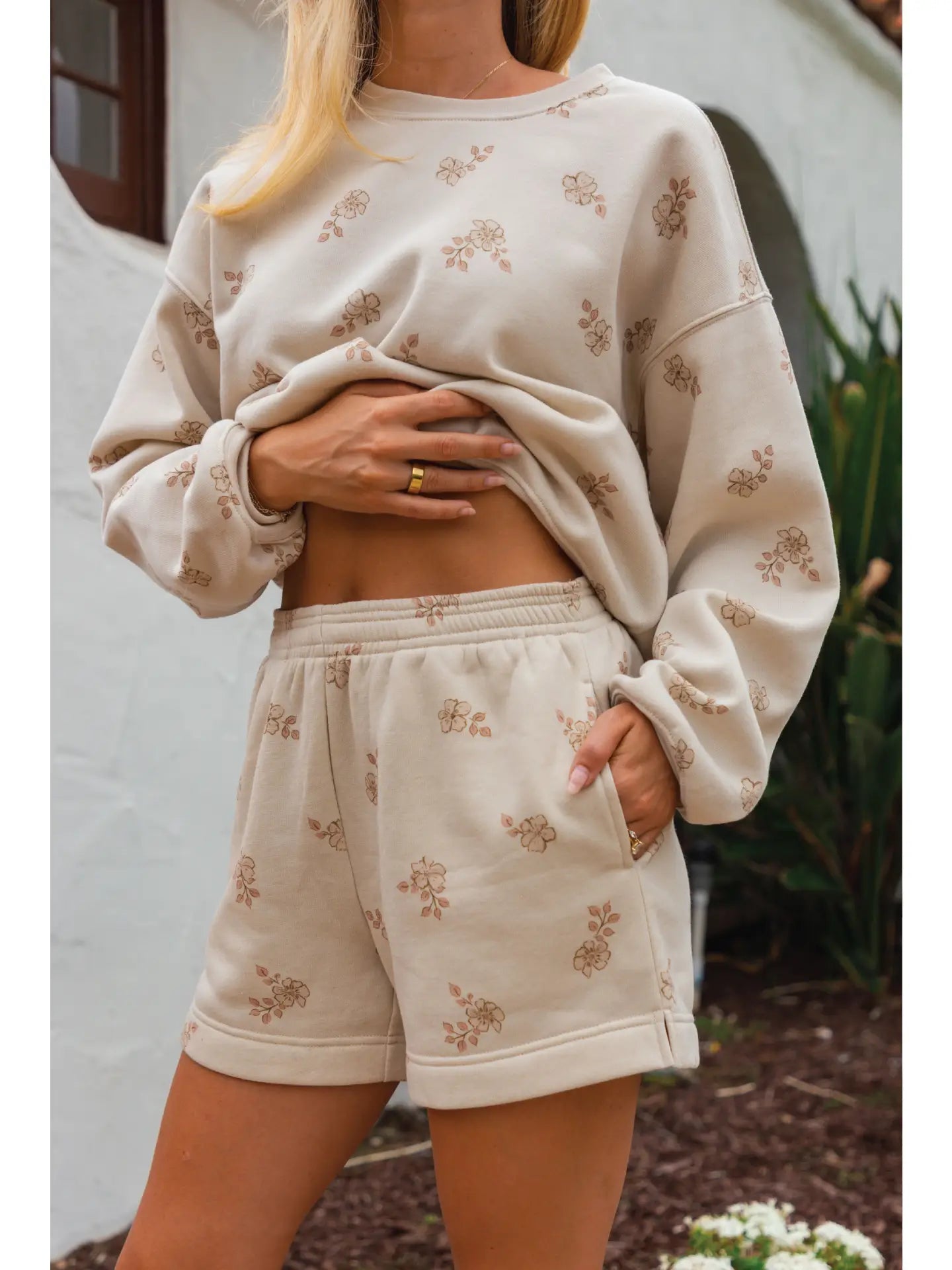 Floral Printed Sweatshort/Sweatshirt Matching Set