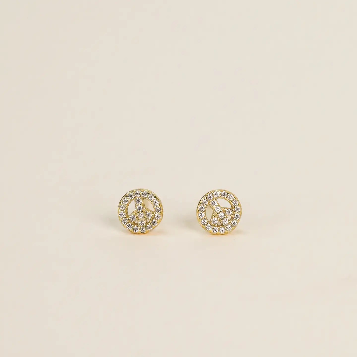 Pave Stud - Peace Sign - Gold Earrings