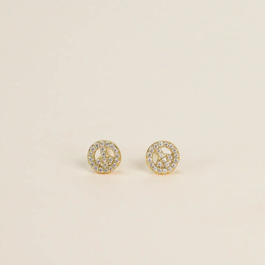 Pave Stud - Peace Sign - Gold Earrings