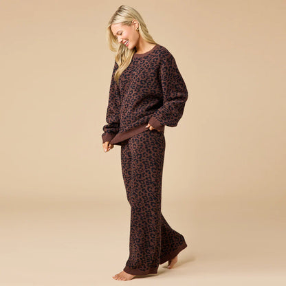 Marshmallow Leopard Print Crew Neck Lounge Setn