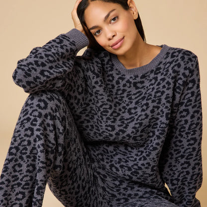 Marshmallow Leopard Print Crew Neck Lounge Setn