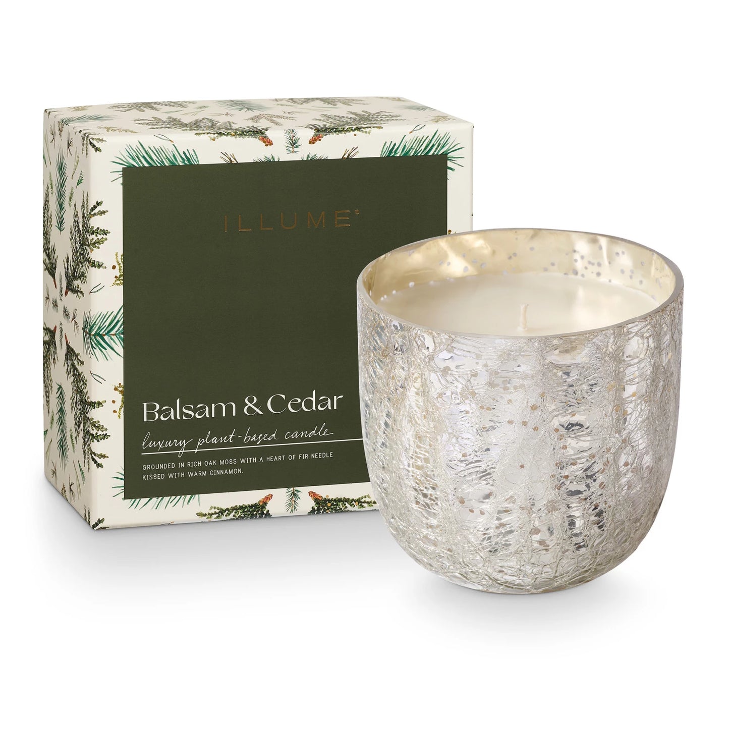 Balsam & Cedar Crackle Glass Candle