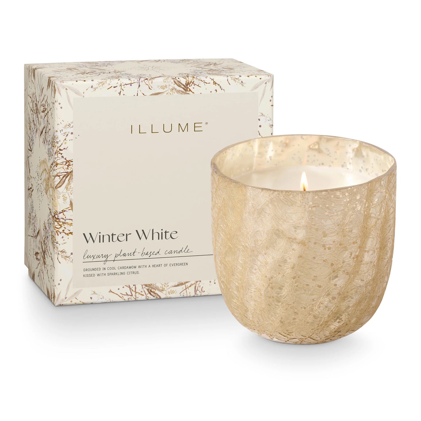 Winter White Crackle Glass Candle