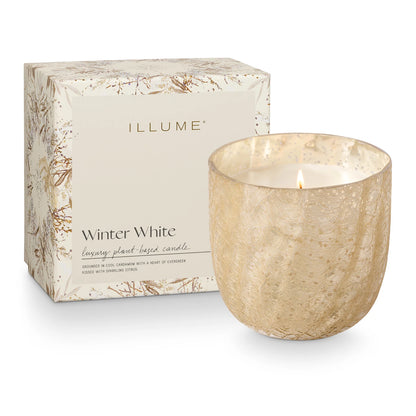 Winter White Crackle Glass Candle