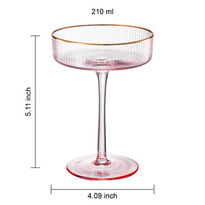 Blush Pink Ribbed Coupe with Gold Rim - Set of 2