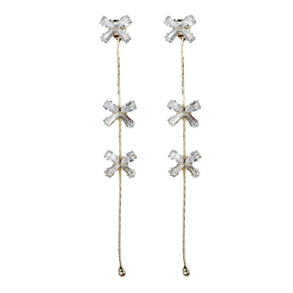 Diamond Bow Gold Drop Earrings