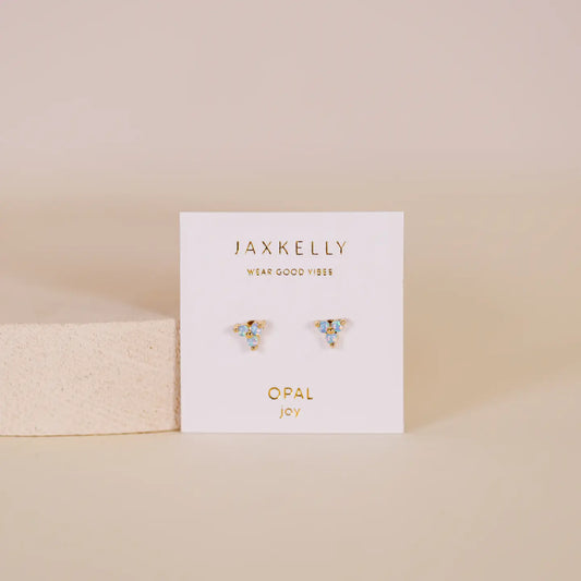 Trio Cluster Gold Earrings - Fire Opal
