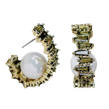 Load image into Gallery viewer, Green Rhinestone and Pearl Hoop Earrings
