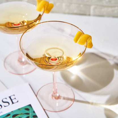 Gorgeous Gilded Pink Rim Coupe | Set of 2