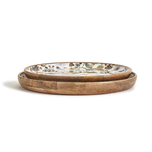 Muted Florals Enameled Wood Low Bowls