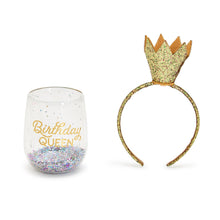 Load image into Gallery viewer, Birthday Queen Stemless Glass &amp; Crown

