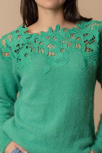 Green Lace Neck Line Sweater