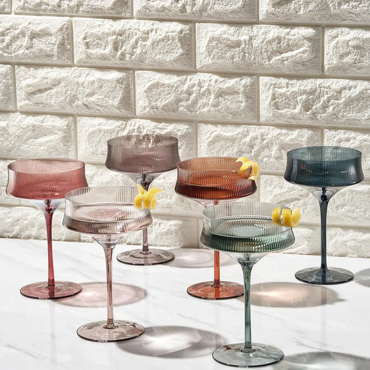 Colored Vintage Art Deco Coupe Glasses | Set of 6