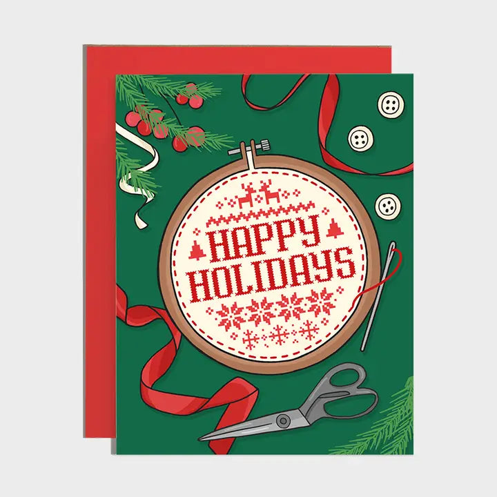 Cross Stitch Happy Holidays Card