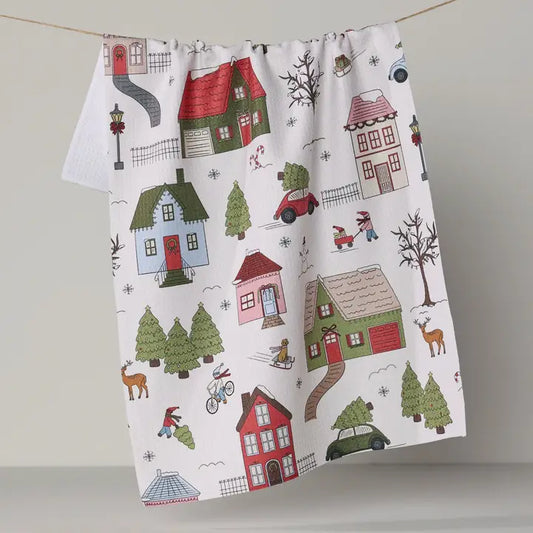 Winter Village Tea Towel
