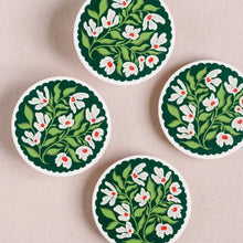 Load image into Gallery viewer, Green and Lavender Floral Scalloped Coasters
