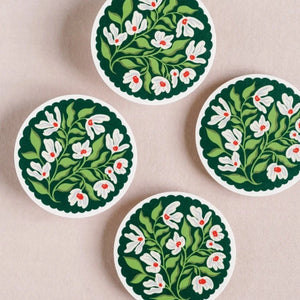 Green and Lavender Floral Scalloped Coasters