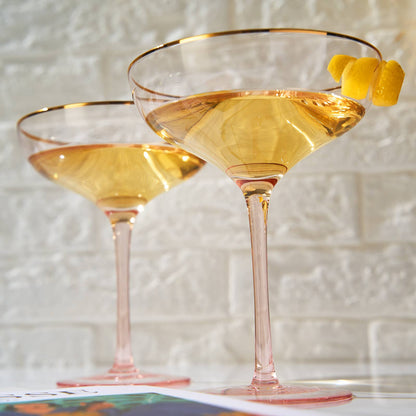 Gorgeous Gilded Pink Rim Coupe | Set of 2
