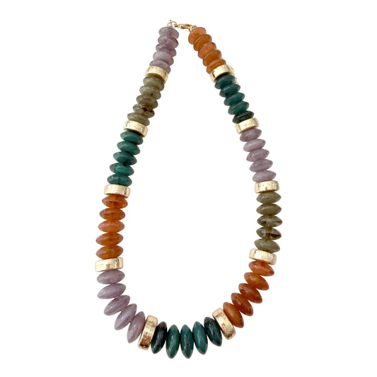 Calloway Beaded Disc Necklace- Forest Mix
