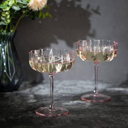 Elegant Flower  Champagne & Cocktail Coupes - Pink Set of 2