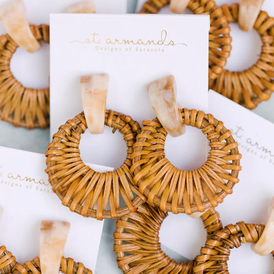 Cream Bali Button Statement Stud Earrings