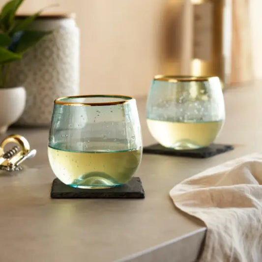 Aqua Bubble Stemless Glasses | Set of 2