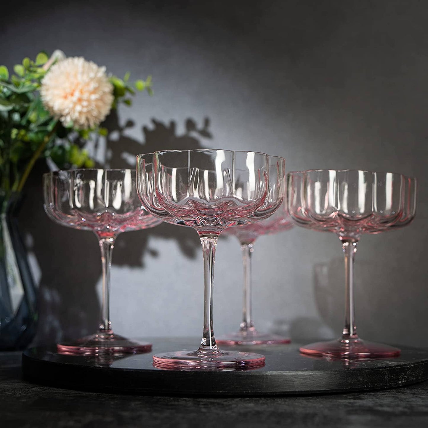 Elegant Flower  Champagne & Cocktail Coupes - Pink Set of 2