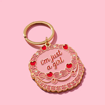 Just A Girl Vintage Cake Enamel Keychain