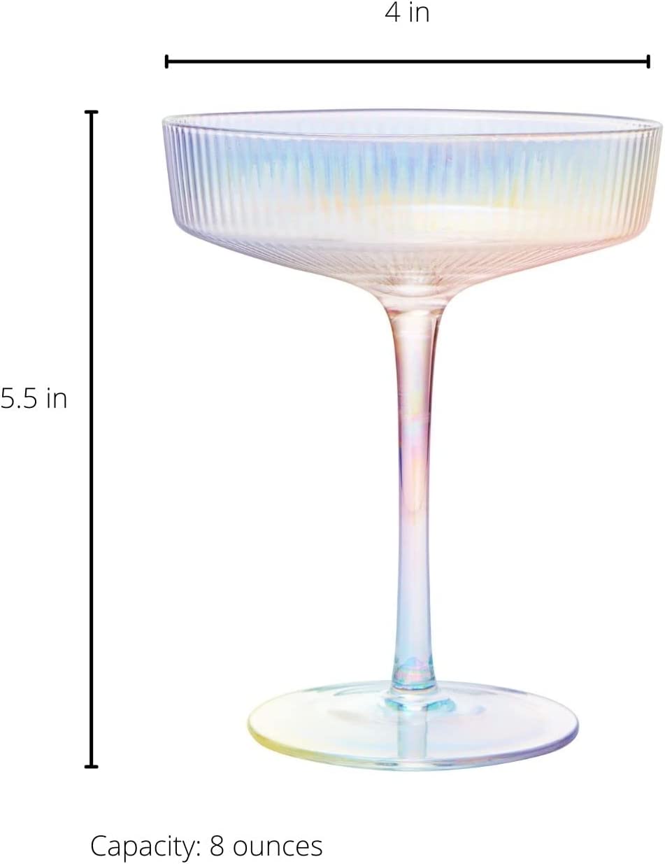 Ripple Ribbed Champagne Coupe Iridescent Colored | Set of 2