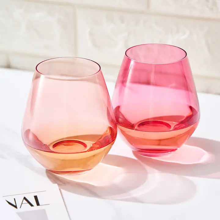 Coral Italian Style Stemless Wine Glasses | Set of 2