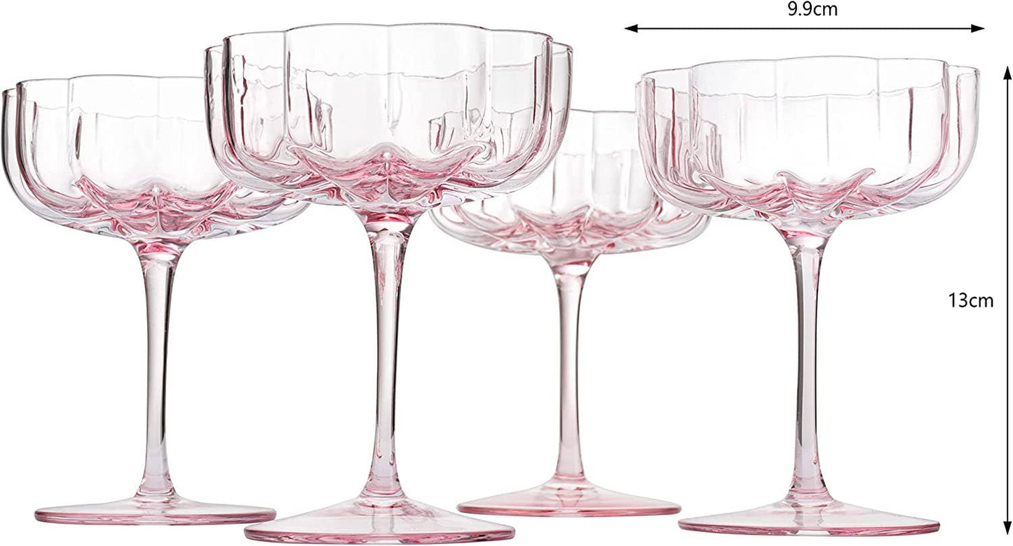 Elegant Flower  Champagne & Cocktail Coupes - Pink Set of 2