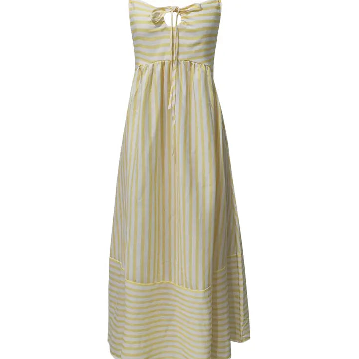 Yellow V-Neck Striped Slip Dress