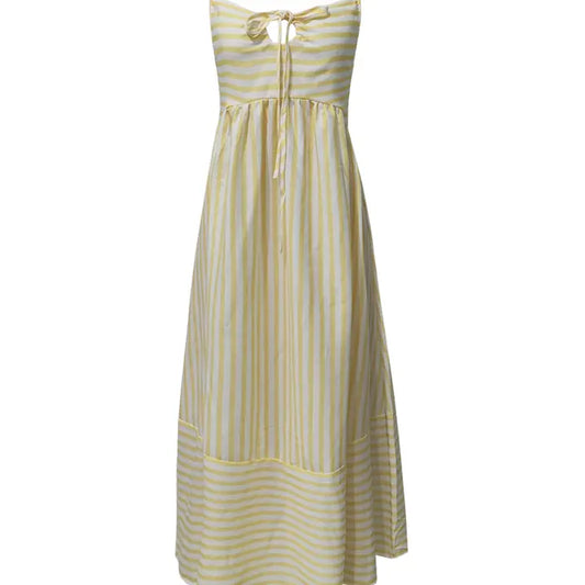 Yellow V-Neck Striped Slip Dress