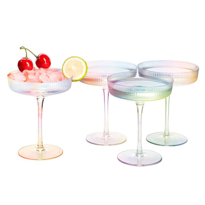 Ripple Ribbed Champagne Coupe Iridescent Colored | Set of 2