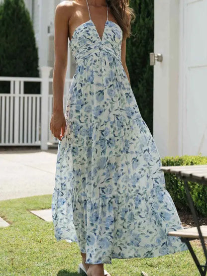 Halter Backless Floral Maxi Dress