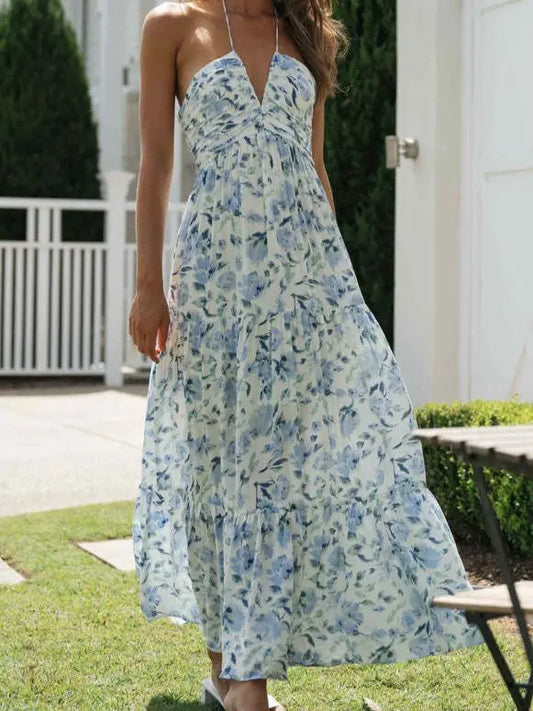 Halter Backless Floral Maxi Dress