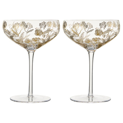 Vintage Gold Floral Decal Champagne Coupe | Set of 2
