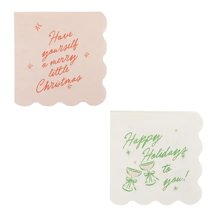 Pink & Green Christmas Paper Cocktail Napkins