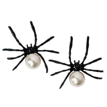 Load image into Gallery viewer, Black Spider and Pearl Halloween Earrings
